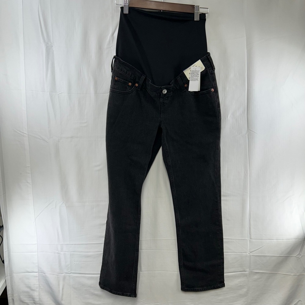 Abercrombie & Fitch Maternity Ankle Straight Jeans Women 25 Black Full Panel